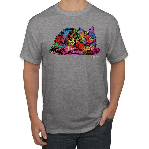 Wild Bobby, Colorful Rainbow Cat Animal Lover Men's Graphic T-Shirt, Heather Grey, Large