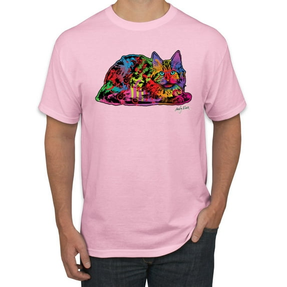 Wild Bobby, Colorful Rainbow Cat Animal Lover Men's Graphic T-Shirt, Light Pink, 2XL