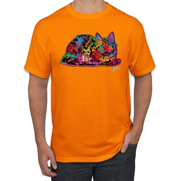 Wild Bobby, Colorful Rainbow Cat Animal Lover Men's Graphic T-Shirt, Orange, Small