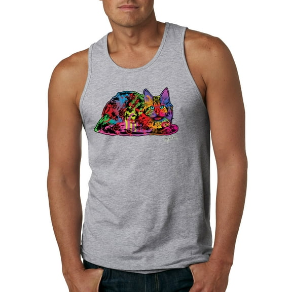 Wild Bobby, Colorful Rainbow Cat Animal Lover Mens Graphic Tank Top, Heather Grey, Small