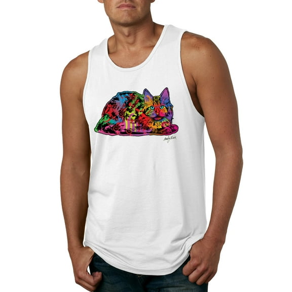 Wild Bobby, Colorful Rainbow Cat Animal Lover Mens Graphic Tank Top, White, 3XL