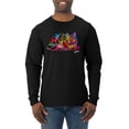 thumbnail image 1 of Wild Bobby, Colorful Rainbow Cat Animal Lover Mens Long Sleeve Shirt, Black, Small, 1 of 3