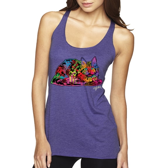 Wild Bobby, Colorful Rainbow Cat Animal Lover Tri-Blend Racerback Tank Top, Purple Rush, Medium