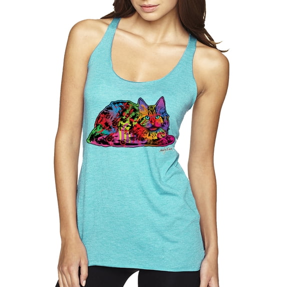 Wild Bobby, Colorful Rainbow Cat Animal Lover Tri-Blend Racerback Tank Top, Tahiti Blue, X-Large
