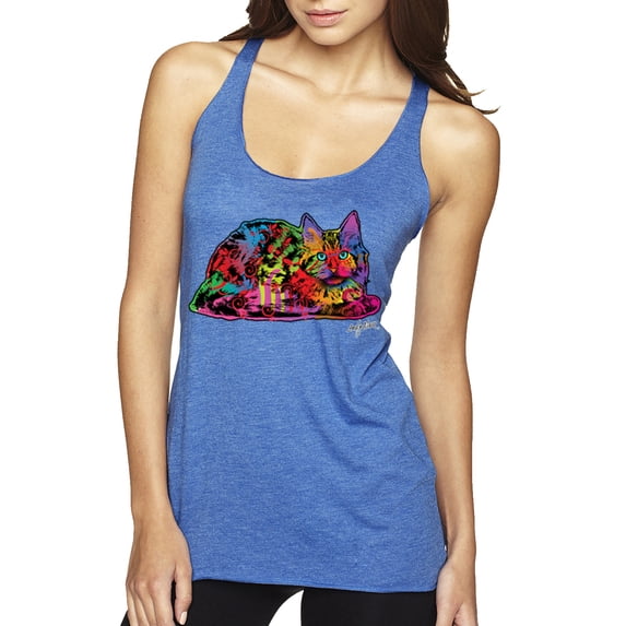 Wild Bobby, Colorful Rainbow Cat Animal Lover Tri-Blend Racerback Tank Top, Vintage Royal, Large
