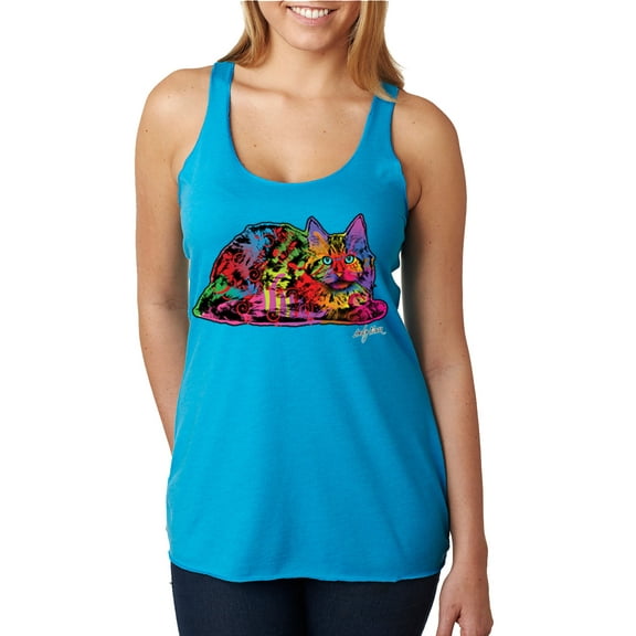 Wild Bobby, Colorful Rainbow Cat Animal Lover Tri-Blend Racerback Tank Top, Vintage Turquoise, X-Large
