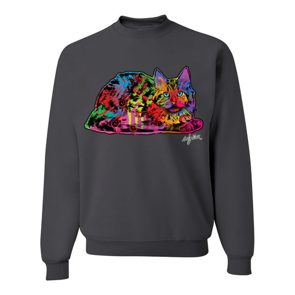Wild Bobby, Colorful Rainbow Cat Animal Lover Unisex Crewneck Graphic Sweatshirt, Charcoal, Medium