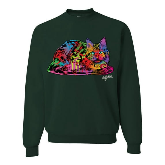 Wild Bobby, Colorful Rainbow Cat Animal Lover Unisex Crewneck Graphic Sweatshirt, Forest Green, 3XL