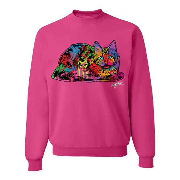 Wild Bobby, Colorful Rainbow Cat Animal Lover Unisex Crewneck Graphic Sweatshirt, Fuschia, Small