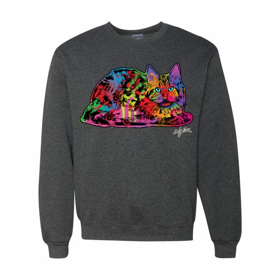 Wild Bobby, Colorful Rainbow Cat Animal Lover Unisex Crewneck Graphic Sweatshirt, Heather Black, 2XL