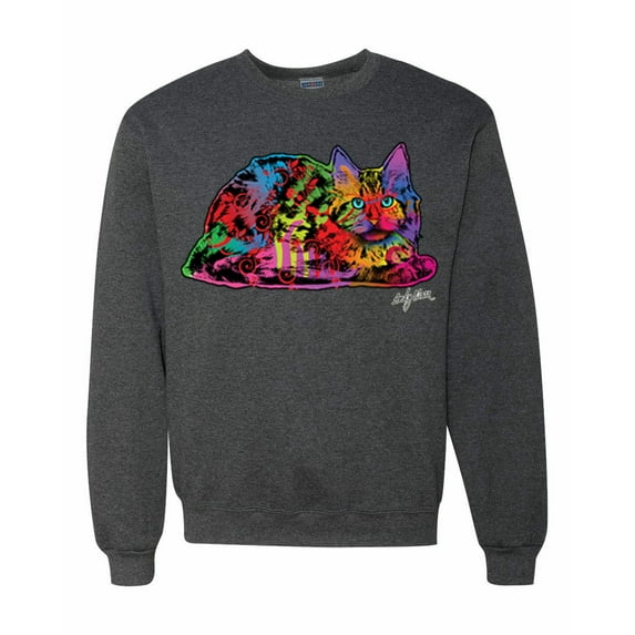 Wild Bobby, Colorful Rainbow Cat Animal Lover Unisex Crewneck Graphic Sweatshirt, Heather Black, X-Large