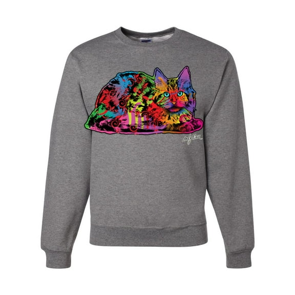 Wild Bobby, Colorful Rainbow Cat Animal Lover Unisex Crewneck Graphic Sweatshirt, Heather Grey, 3XL