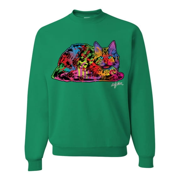Wild Bobby, Colorful Rainbow Cat Animal Lover Unisex Crewneck Graphic Sweatshirt, Kelly, Large