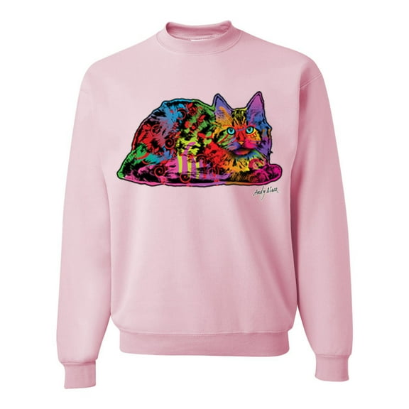 Wild Bobby, Colorful Rainbow Cat Animal Lover Unisex Crewneck Graphic Sweatshirt, Light Pink, Large