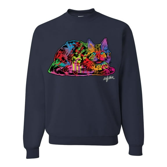 Wild Bobby, Colorful Rainbow Cat Animal Lover Unisex Crewneck Graphic Sweatshirt, Navy, Medium