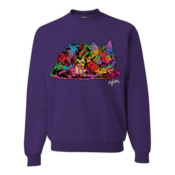 Wild Bobby, Colorful Rainbow Cat Animal Lover Unisex Crewneck Graphic Sweatshirt, Purple, 3XL