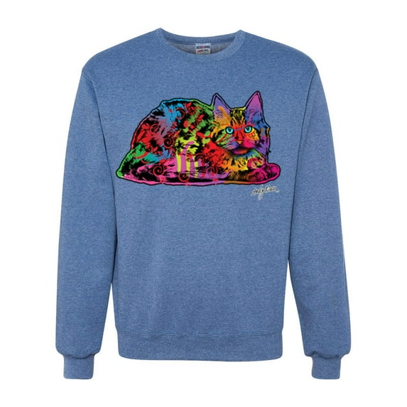 Wild Bobby, Colorful Rainbow Cat Animal Lover Unisex Crewneck Graphic Sweatshirt, Vintage Heather Blue, 3XL