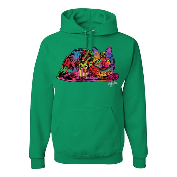 Wild Bobby, Colorful Rainbow Cat Animal Lover Unisex Graphic Hoodie Sweatshirt, Kelly, Large