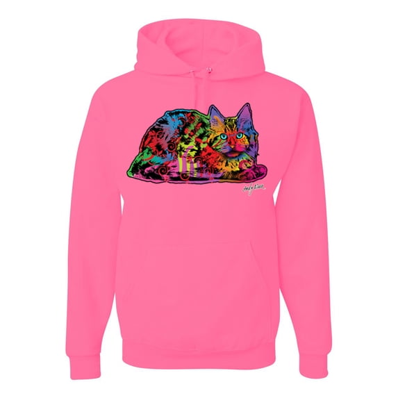 Wild Bobby, Colorful Rainbow Cat Animal Lover Unisex Graphic Hoodie Sweatshirt, Neon Pink, Small