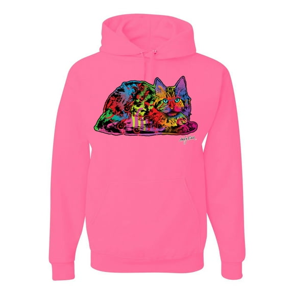 Wild Bobby, Colorful Rainbow Cat Animal Lover Unisex Graphic Hoodie Sweatshirt, Neon Pink, X-Large
