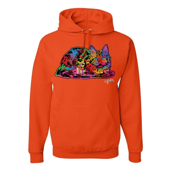 Wild Bobby, Colorful Rainbow Cat Animal Lover Unisex Graphic Hoodie Sweatshirt, Orange, X-Large