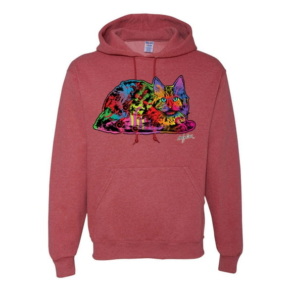 Wild Bobby, Colorful Rainbow Cat Animal Lover Unisex Graphic Hoodie Sweatshirt, Vintage Heather Red, 2XL