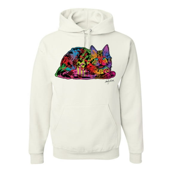 Wild Bobby, Colorful Rainbow Cat Animal Lover Unisex Graphic Hoodie Sweatshirt, White, X-Large