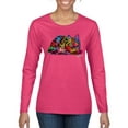thumbnail image 1 of Wild Bobby, Colorful Rainbow Cat Animal Lover Womens Graphic Long Sleeve T-Shirt, Fuschia, Small, 1 of 3