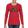 thumbnail image 1 of Wild Bobby, Colorful Rainbow Cat Animal Lover Womens Graphic Long Sleeve T-Shirt, Red, X-Large, 1 of 3