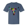 thumbnail image 1 of Wild Bobby, Colorful Rainbow Cow Bull Skull, Animal Lover, Garment-Dyed Washed Look Short Sleeve T-Shirt, Navy, X-Large, 1 of 3