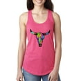 thumbnail image 1 of Wild Bobby, Colorful Rainbow Cow Bull Skull Animal Lover Ladies Racerback Tank Top, Hot Pink, Medium, 1 of 3