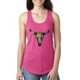 thumbnail image 1 of Wild Bobby, Colorful Rainbow Cow Bull Skull Animal Lover Ladies Racerback Tank Top, Raspberry, Small, 1 of 3