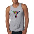 thumbnail image 1 of Wild Bobby, Colorful Rainbow Cow Bull Skull Animal Lover Mens Graphic Tank Top, Heather Grey, 3XL, 1 of 3