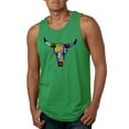 thumbnail image 1 of Wild Bobby, Colorful Rainbow Cow Bull Skull Animal Lover Mens Graphic Tank Top, Kelly, 2XL, 1 of 3