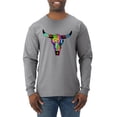 thumbnail image 1 of Wild Bobby, Colorful Rainbow Cow Bull Skull Animal Lover Mens Long Sleeve Shirt, Heather Grey, X-Large, 1 of 3