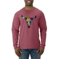 thumbnail image 1 of Wild Bobby, Colorful Rainbow Cow Bull Skull Animal Lover Mens Long Sleeve Shirt, Vintage Heather Red, Large, 1 of 3