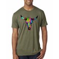 thumbnail image 1 of Wild Bobby, Colorful Rainbow Cow Bull Skull Animal Lover Mens Premium Tri Blend T-Shirt, Military Green, 2XL, 1 of 3
