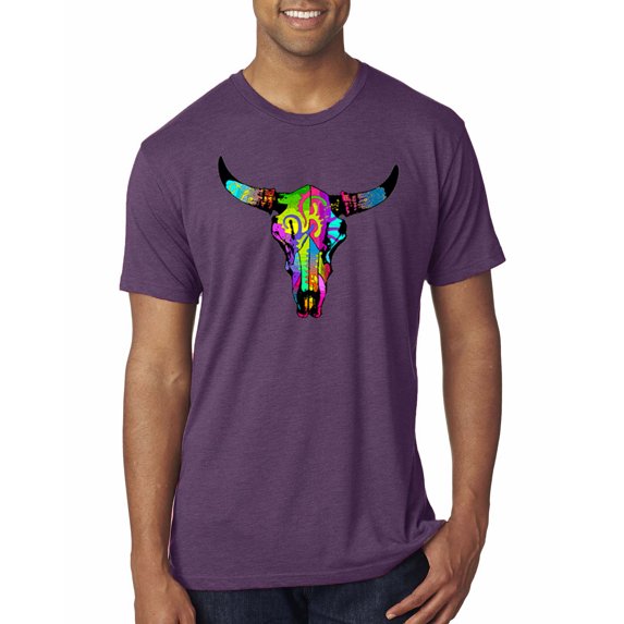 Wild Bobby, Colorful Rainbow Cow Bull Skull Animal Lover Mens Premium Tri Blend T-Shirt, Vintage Purple, Small