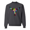 thumbnail image 1 of Wild Bobby, Colorful Rainbow Cow Bull Skull Animal Lover Unisex Crewneck Graphic Sweatshirt, Charcoal, Small, 1 of 3