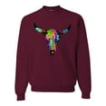 thumbnail image 1 of Wild Bobby, Colorful Rainbow Cow Bull Skull Animal Lover Unisex Crewneck Graphic Sweatshirt, Maroon, 3XL, 1 of 3