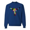 thumbnail image 1 of Wild Bobby, Colorful Rainbow Cow Bull Skull Animal Lover Unisex Crewneck Graphic Sweatshirt, Royal, Small, 1 of 3