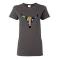 thumbnail image 1 of Wild Bobby, Colorful Rainbow Cow Bull Skull Animal Lover Womens Graphic T-Shirt, Charcoal, Small, 1 of 3