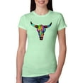 thumbnail image 1 of Wild Bobby, Colorful Rainbow Cow Bull Skull Animal Lover Womens Slim Fit Junior Tee, Mint, Large, 1 of 3