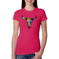thumbnail image 1 of Wild Bobby, Colorful Rainbow Cow Bull Skull Animal Lover Womens Slim Fit Junior Tee, Raspberry, Small, 1 of 3