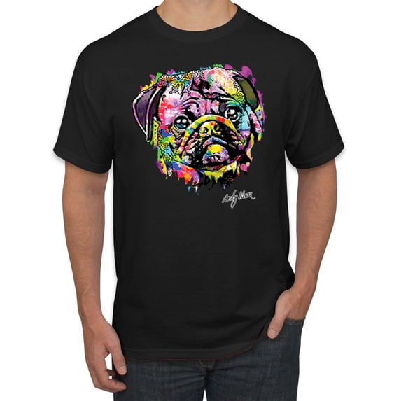 Wild Bobby, Colorful Rainbow Cute Pug Animal Lover Men's Graphic T-Shirt, Black, Small