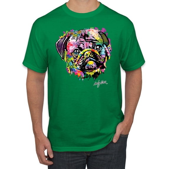 Wild Bobby, Colorful Rainbow Cute Pug Animal Lover Men's Graphic T-Shirt, Kelly, Medium