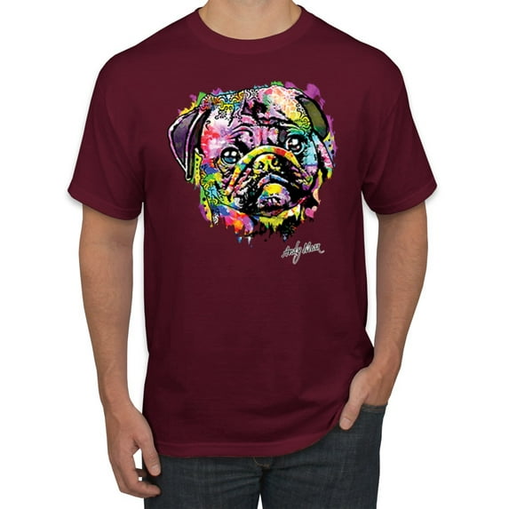 Wild Bobby, Colorful Rainbow Cute Pug Animal Lover Men's Graphic T-Shirt, Maroon, X-Large
