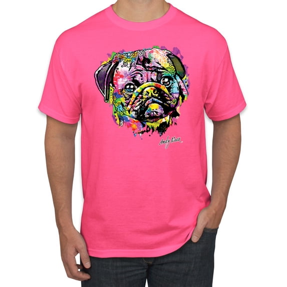 Wild Bobby, Colorful Rainbow Cute Pug Animal Lover Men's Graphic T-Shirt, Neon Pink, X-Large
