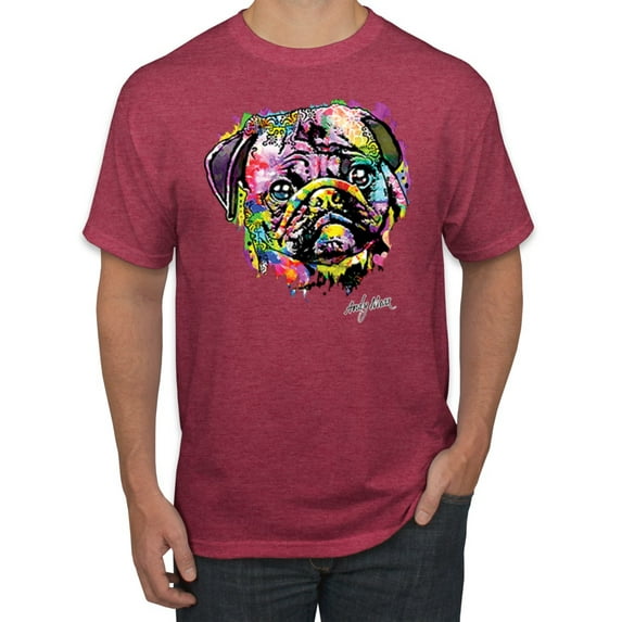 Wild Bobby, Colorful Rainbow Cute Pug Animal Lover Men's Graphic T-Shirt, Vintage Heather Red, Small