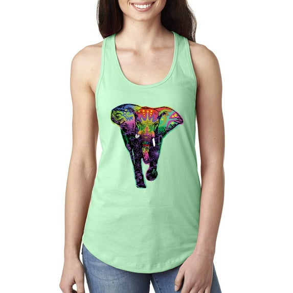 Wild Bobby, Colorful Rainbow Floral Elephant Animal Lover Ladies Racerback Tank Top, Mint, Small